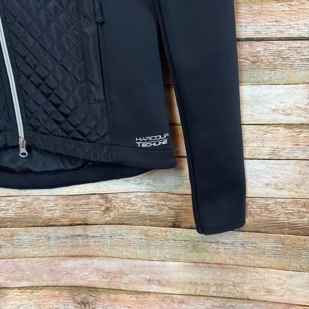 Harcour Techline Equestrian Black Quilted Hooded Zip Up Jacket Size Small